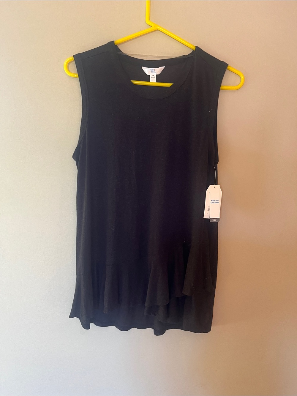 Time and Tru Black Sleeveless Ruffle-Hem Tank Top